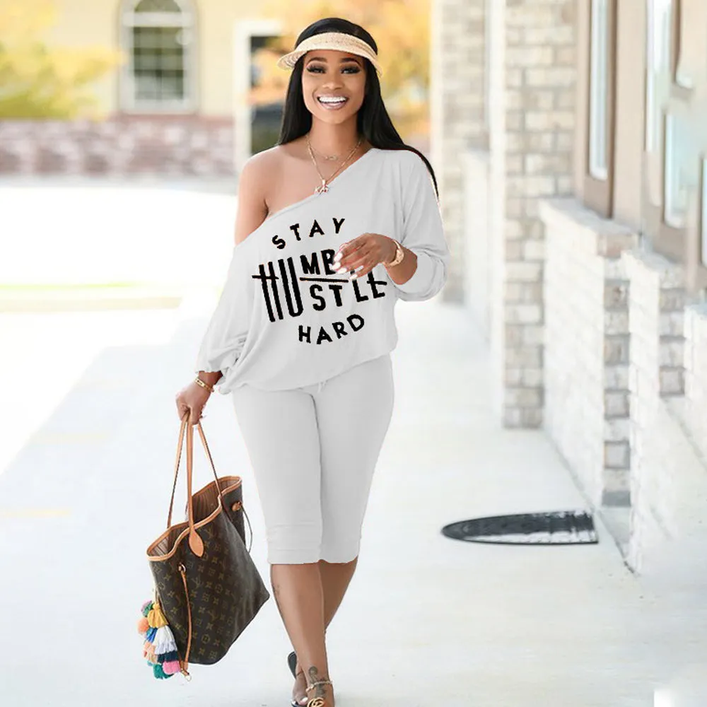 Batwing Sleeve Letter Print Pant Sets