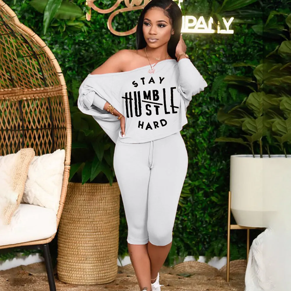 Batwing Sleeve Letter Print Pant Sets