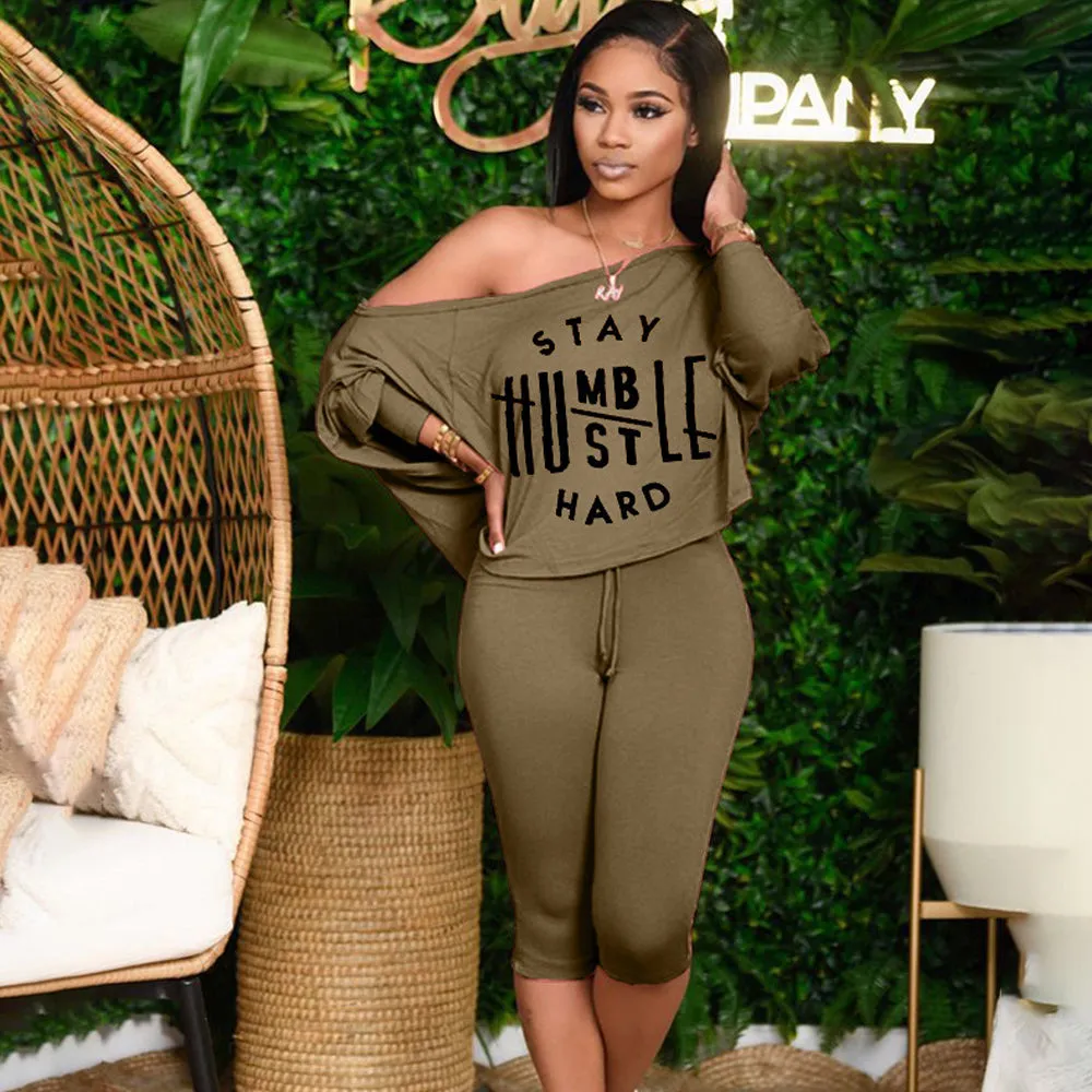 Batwing Sleeve Letter Print Pant Sets