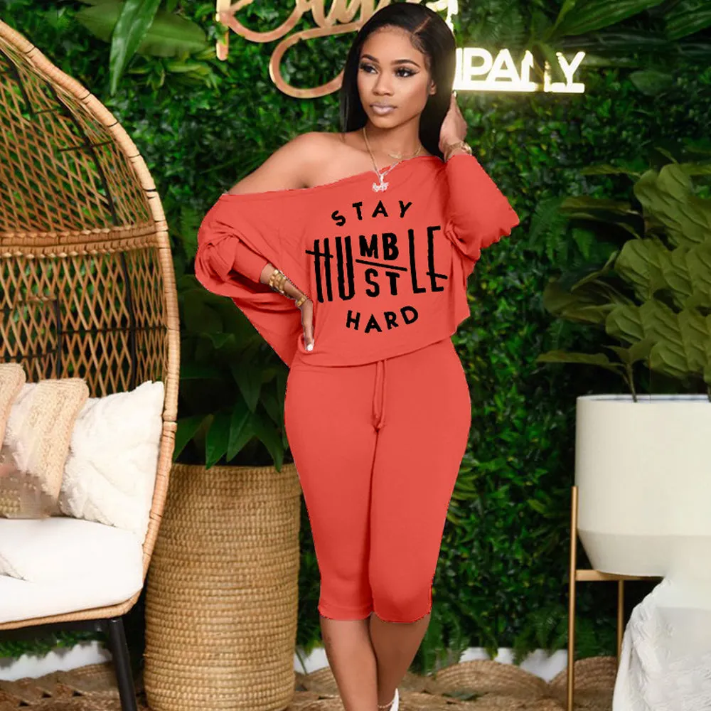Batwing Sleeve Letter Print Pant Sets