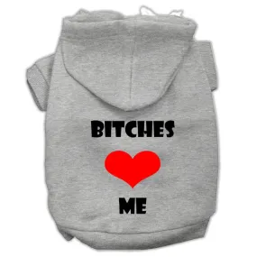 Bitches Love Me Screen Print Pet Hoodies Grey Size Xl (16)