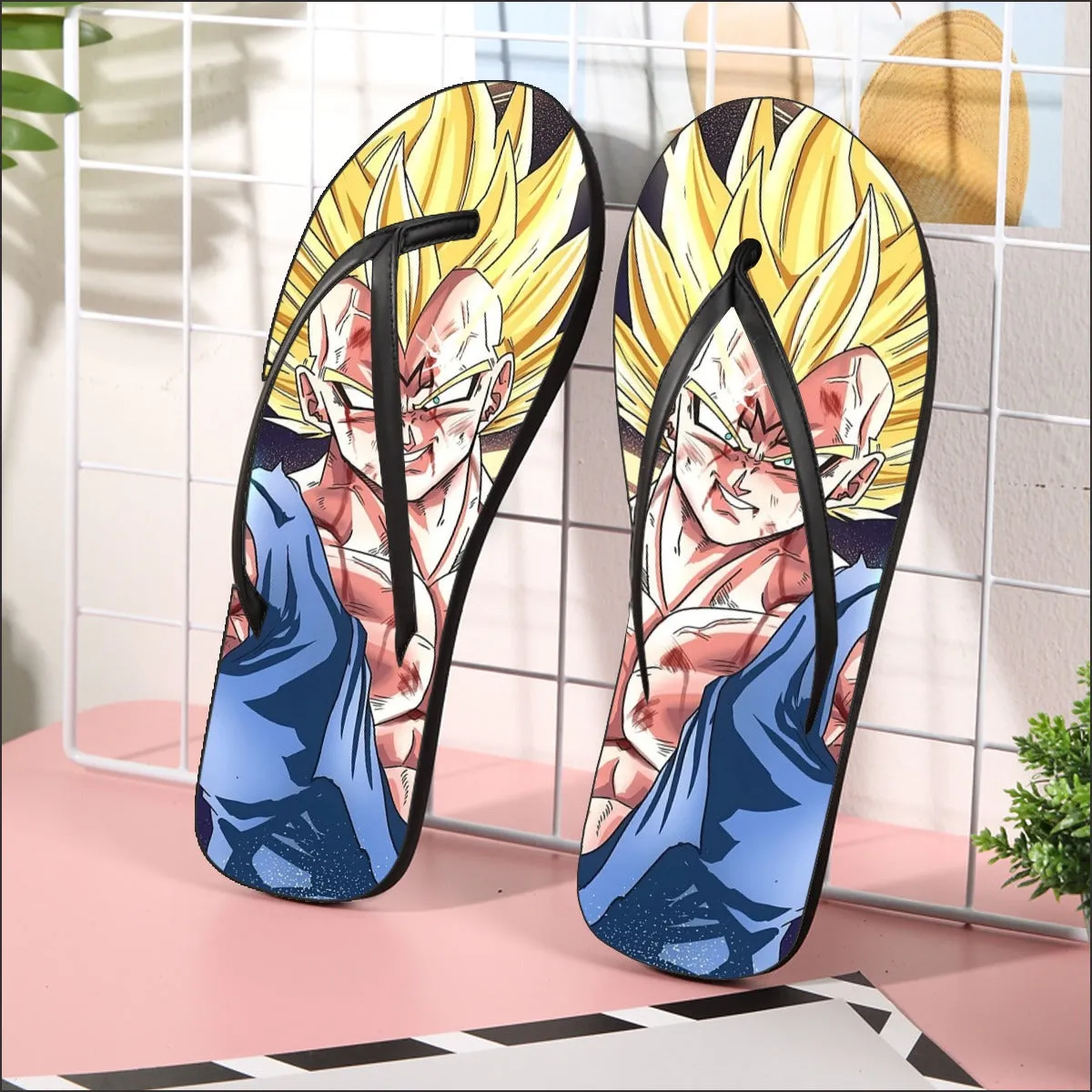 DBZ Majin Vegeta Saiyan Prince Fight Injure Manga Style Trending  Flip Flops