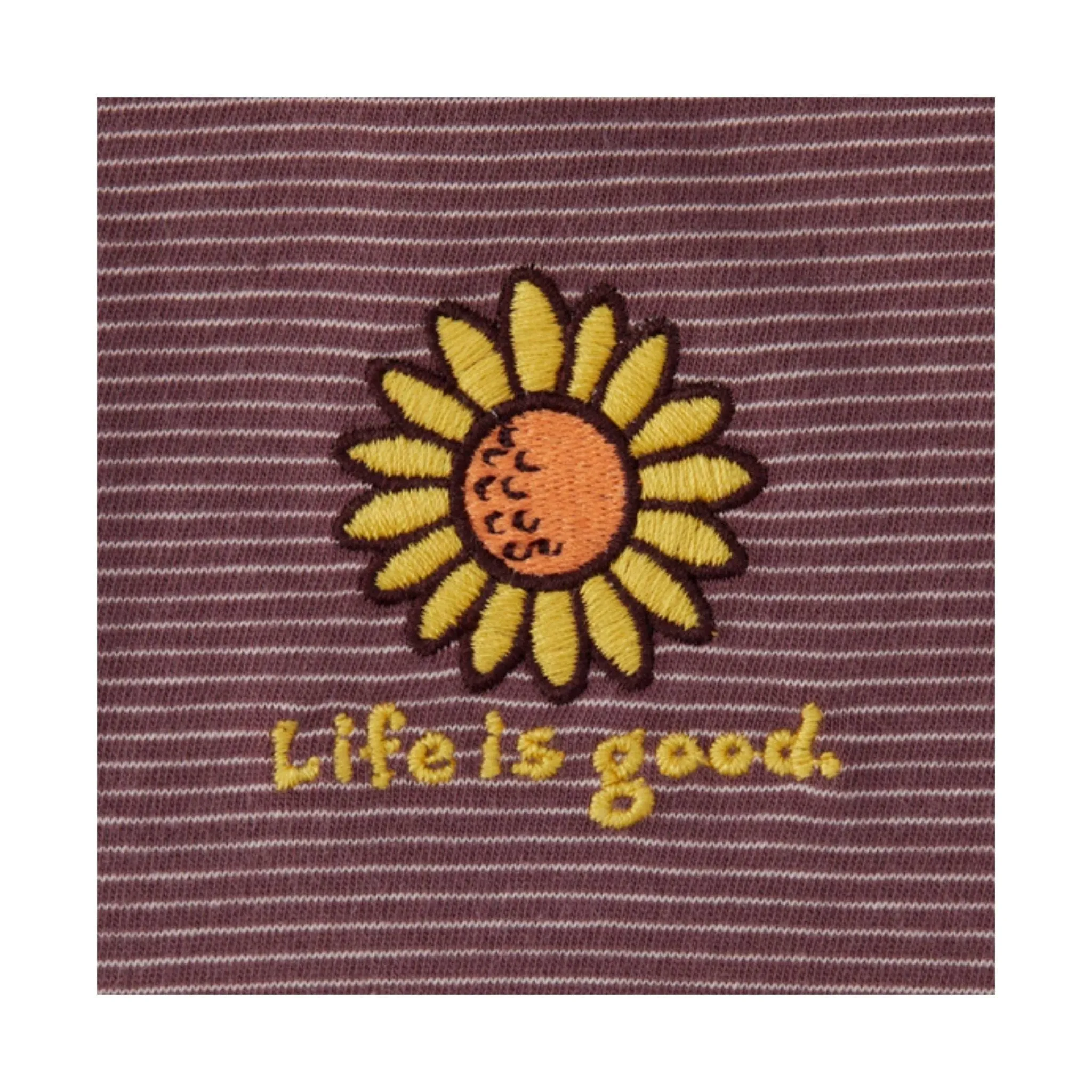 Life Is Good Women's Sunflower Long Sleeve Striped Crusher-LITE Hooded Tee - Mahogany Brown