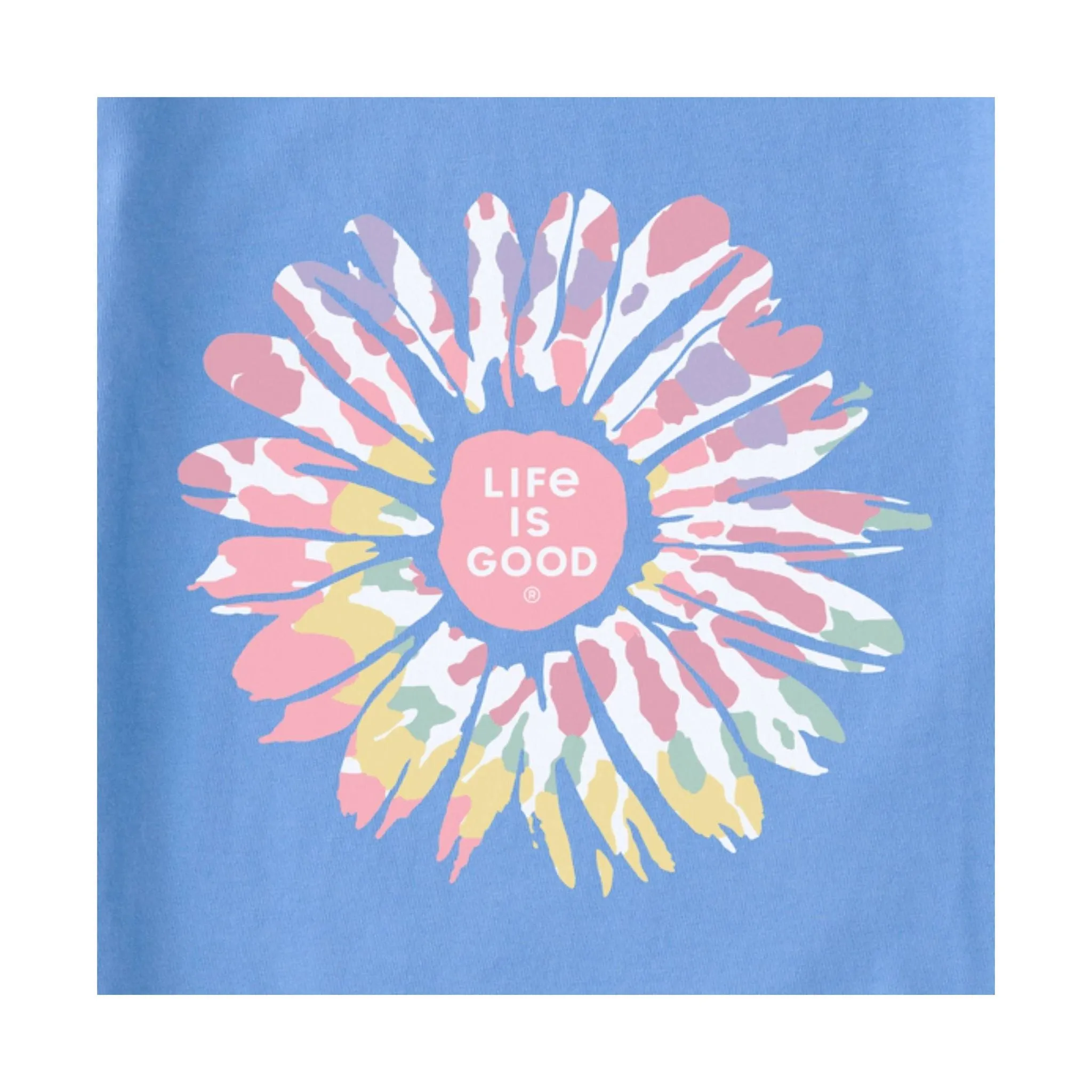 Life Is Good Women's Tie Dye Daisy Long Sleeve Crusher-LITE Hooded Tee - Cornflower Blue