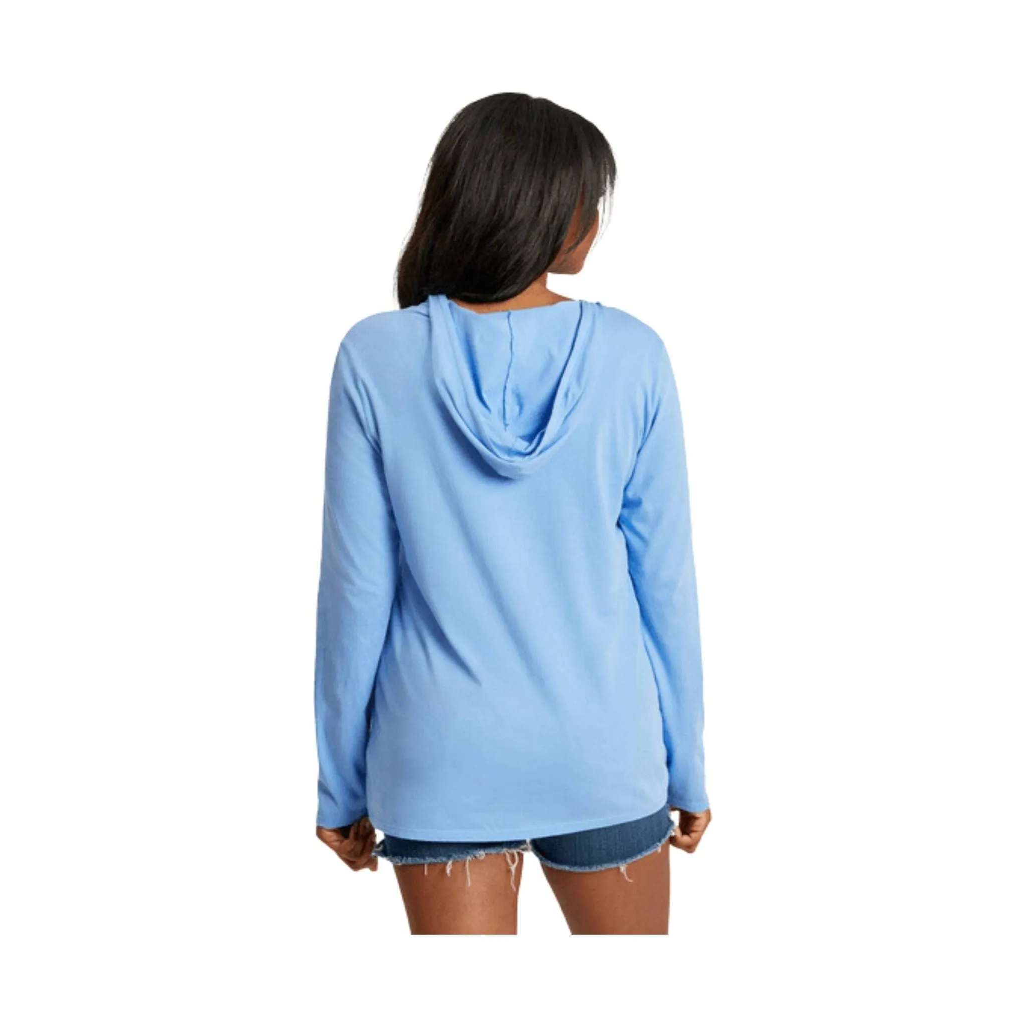Life Is Good Women's Tie Dye Daisy Long Sleeve Crusher-LITE Hooded Tee - Cornflower Blue