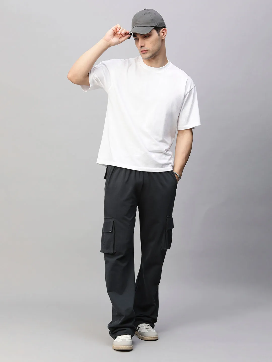 Men Premium Terry Cargo Pants - Dark Gray