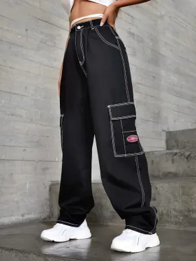 Patched Detail Flap Pocket Jeans