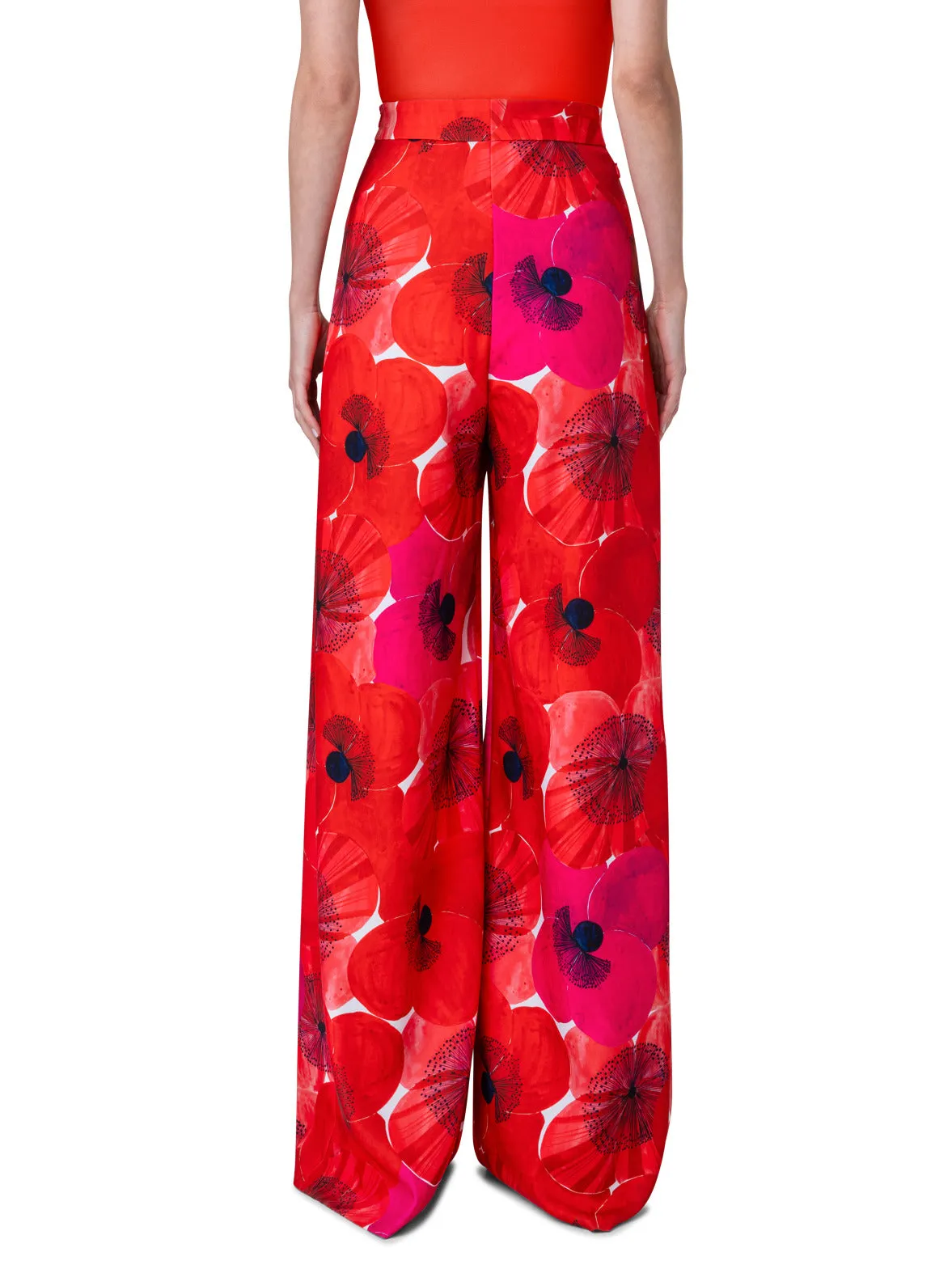 Weite Plissee-Hose mit Poppy Druck