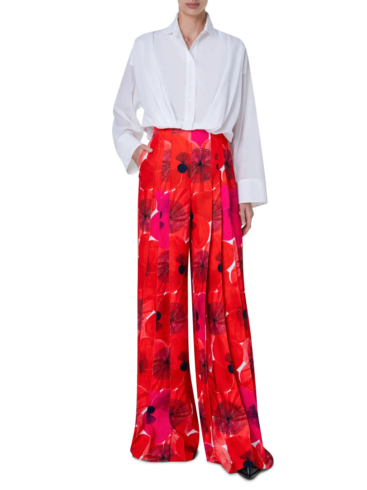 Weite Plissee-Hose mit Poppy Druck